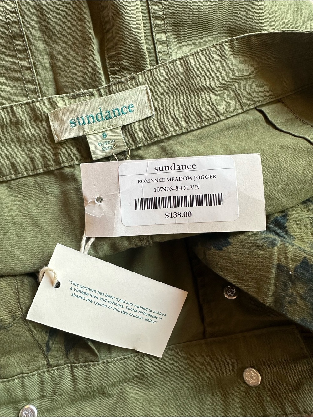 NWT Sundance Romance Meadow Jogger army green embroidered floral patchwork sz 8 - Picture 2 of 8